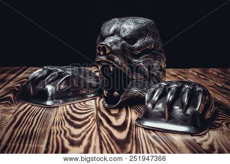 Custom Metal Bear For Motorcycle On Wooden Background