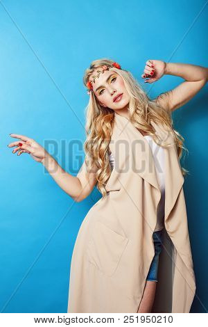 Young Blond Woman Dressed Like Ancient Greek Godess, Jewelry Clo