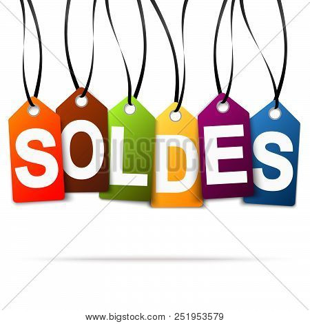 Sic Colored Hang Tags With Sale (in French) And Black Ribbons