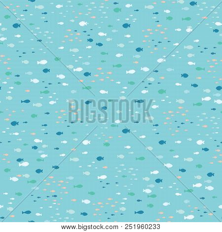Pastel Tiny Shoal Of Fish, Seamless Animal Vector Pattern Background, Hand Drawn Illustration For Su