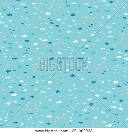 Pastel Tiny Shoal Of Fish, Seamless Animal Vector Pattern Background, Hand Drawn Illustration For Su