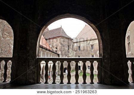 Hunedoara, Romania - June 18: Tourists Visiting The Amazing Corvin Castle In Hunedoara, Romania.