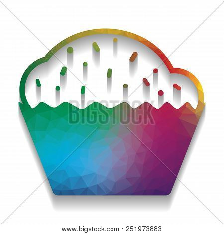 Cupcake Sign. Vector. Colorful Icon With Bright Texture Of Mosai