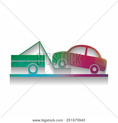 Tow Truck Sign. Vector. Colorful Icon With Bright Texture Of Mos