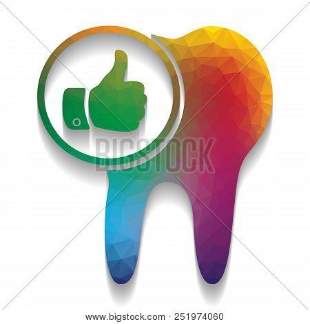 Tooth Sign With Thumbs Up Symbol. Vector. Colorful Icon With Bri
