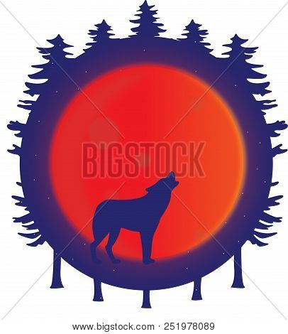 Wolf Silhouette Howling At The Full Blood Moon In The Forest