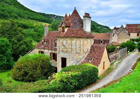 Medieval Stone Houses In The Beautiful Village Of Autoire, France
