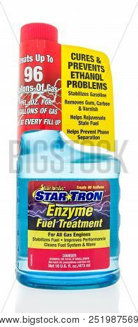 Winneconne, Wi - 30 July 2018: A Bottle Of Star  Brite Star Tron Enzyme Fuel System Cleaner On An Is