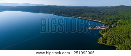Aerial panorama of the lake of Turgoyak. Ural, Russia