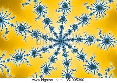 Fractal Blue Abstract Meduse On Yellow Background