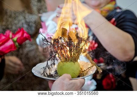 Incense Of Herb Smokes For Good Luck. Magic Plant Uzerlik . Burning Prevents Bad Looking . Peganum H