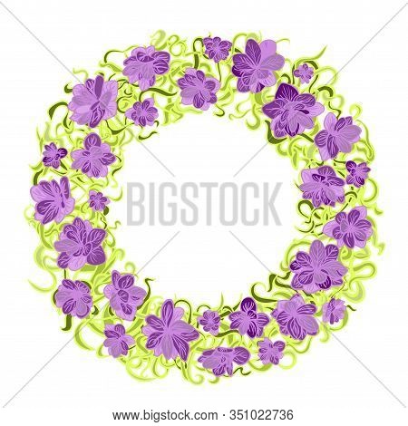 Colorful illustration of floral wreath. Hand draw frame. Can be used for invitation, greeting card and poster