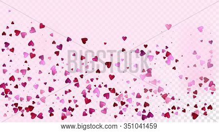 Realistic Hearts Vector Confetti. Valentines Day Tender Pattern. Beautiful Pink Scatter Valentines D
