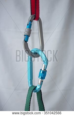 Two Screwgate Carabiners Locked Into Each Other