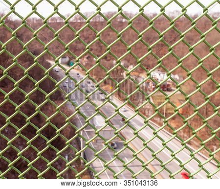 Pittsburgh, Pennsylvania, Usa 2/15/20 A Blurred State Route 376 As Seen Through The Fence From The G