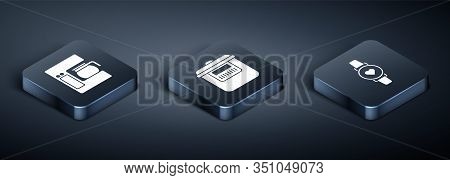 Set Isometric Coffee Machine With Glass Pot , Smart Watch Showing Heart Beat Rate And Slow Cooker Ic