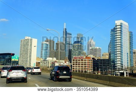 Philadelphia, Pennsylvania, U.s.a - February 9, 2020 - The View Of The Traffic On Schuylkill Express
