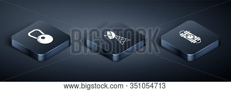 Set Isometric Kettlebell , Detonate Dynamite Bomb Stick And Timer Clock And Radar Icon. Vector