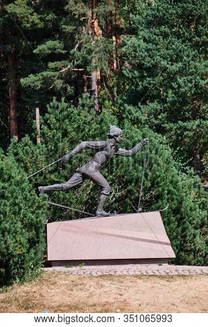 Lahti, Finland - August 6, 2019: Siiri Rantanen Statue At Lahti Sports Center, Sculptor Toivo Pelkon