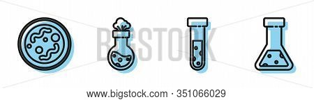 Set Line Test Tube And Flask Chemical, Bacteria, Test Tube And Flask Chemical And Test Tube And Flas