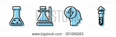 Set Line Head And Electric Symbol, Test Tube And Flask Chemical, Test Tube Flask On Stand And Test T