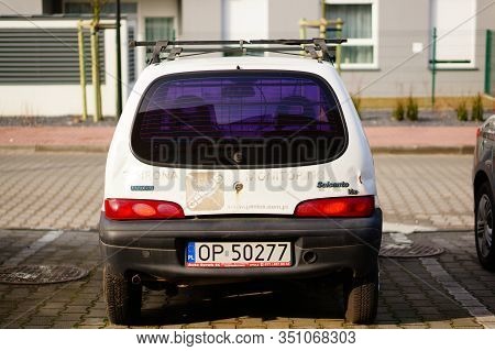Poznan, Poland - February 15, 2020: Parked White Fiat Seicento Car With Polish License Plate Of A Ol