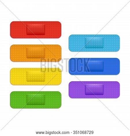 Realistic 3d Detailed Rainbow Bandage Plaster Set. Vector Illustration Of First Aid Strip Medical Pa