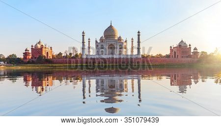Famous Taj Mahal, Panoramic View From Mehtab Bagh, Agra, Uttar Pradesh, India