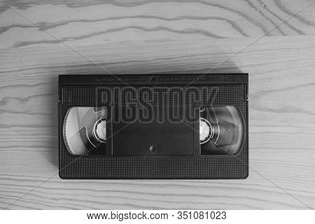 Stack Of Vhs Video Tapes As Background. Old Video Cassette Tapes. Retro Technology.