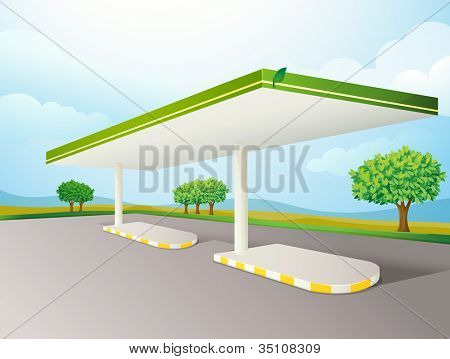 Ilustración de una sombra de bomba de vacío de gasolina en una carretera