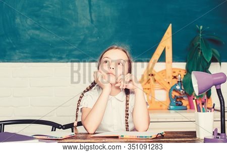 Thinking About Future. Back To School. Small Child In Classroom. Future Success Is Studying. Digital