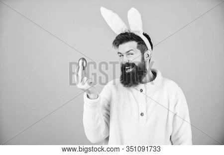 Hipster Cute Bunny Long Ears Blue Background. Easter Bunny. Having Fun. Funny Bunny With Beard And M