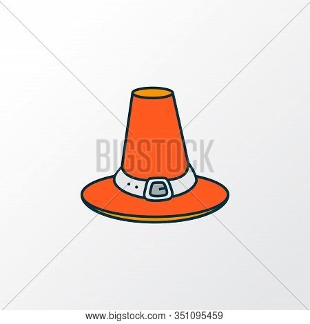 Thanksgiving Hat Icon Colored Line Symbol. Premium Quality Isolated Pilgrim Hat Element In Trendy St
