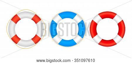 Realistic Style, Set Lifebuoy Isolated On White Background. Vector Stock Illustration.