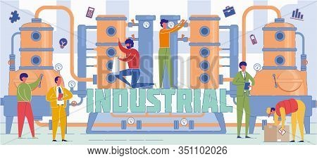Industrial Economy Sector Word Concept Banner. Gas Pumping System Specialists. Engineers Checking Fa