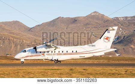 Hornafjordur Iceland - October 27. 2019: Eagle Air Dornier 328 Turboprop Airplane Landing At Hornafj