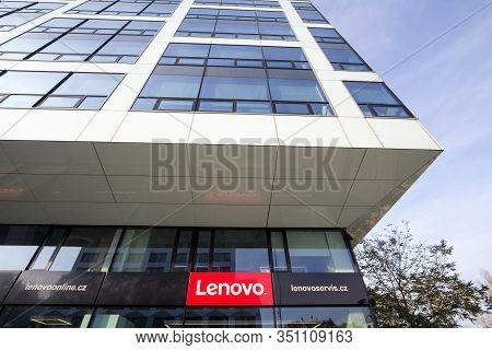 Prague, Czechia - November 1, 2019: Lenovo Sign On Their Store And Main Office For Prague. Lenovo Is