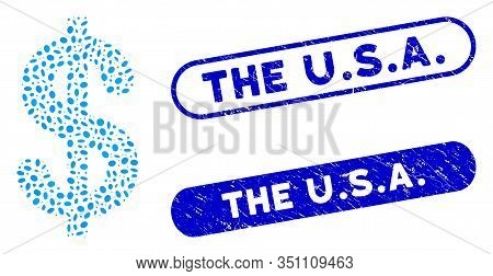 Mosaic Dollar And Rubber Stamp Seals With The U.s.a. Phrase. Mosaic Vector Dollar Is Composed With R