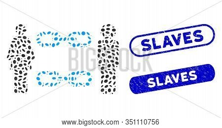 Mosaic Family Chains And Grunge Stamp Seals With Slaves Caption. Mosaic Vector Family Chains Is Desi