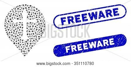 Mosaic Christian Cross Marker And Grunge Stamp Watermarks With Freeware Phrase. Mosaic Vector Christ