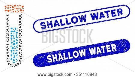 Mosaic Covered Test Tube And Corroded Stamp Seals With Shallow Water Caption. Mosaic Vector Covered 