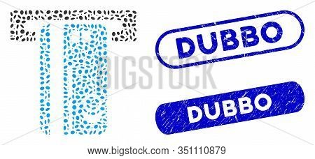 Mosaic Atm Machine And Rubber Stamp Seals With Dubbo Text. Mosaic Vector Atm Machine Is Designed Wit