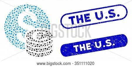 Mosaic Dollar And Euro Coins And Grunge Stamp Seals With The U.s. Caption. Mosaic Vector Dollar And 