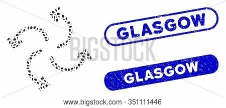 Mosaic Cyclone Arrows And Rubber Stamp Seals With Glasgow Caption. Mosaic Vector Cyclone Arrows Is C