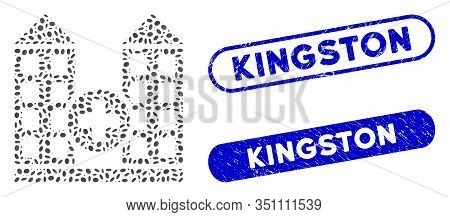 Mosaic Hospital And Grunge Stamp Seals With Kingston Caption. Mosaic Vector Hospital Is Composed Wit