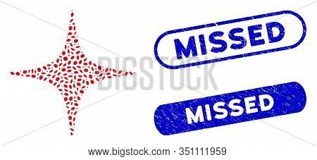 Mosaic Space Star And Corroded Stamp Seals With Missed Caption. Mosaic Vector Space Star Is Created 