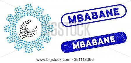 Collage Service Tools And Distressed Stamp Seals With Mbabane Text. Mosaic Vector Service Tools Is F