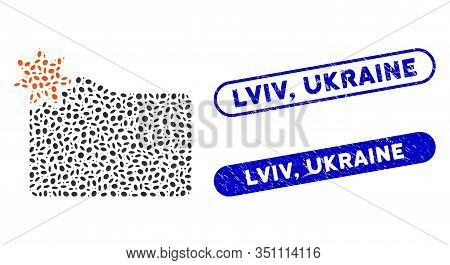 Mosaic New Folder And Grunge Stamp Seals With Lviv, Ukraine Caption. Mosaic Vector New Folder Is Cre