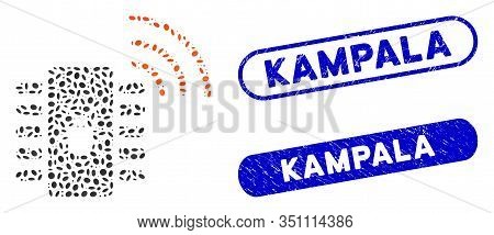 Mosaic Hardware Bug And Grunge Stamp Seals With Kampala Text. Mosaic Vector Hardware Bug Is Created 