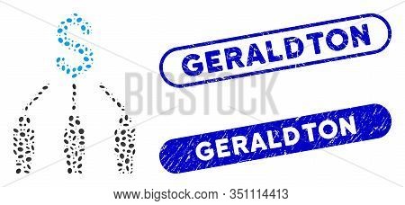 Mosaic Crowdfunding And Distressed Stamp Watermarks With Geraldton Phrase. Mosaic Vector Crowdfundin